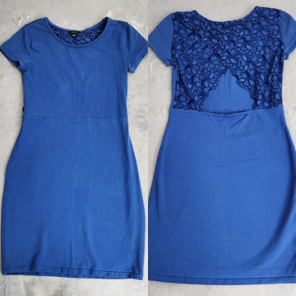 Talula Aritzia Royal Blue Lace Back Cut Out Mini Dress Short Sleeve Small S Rare